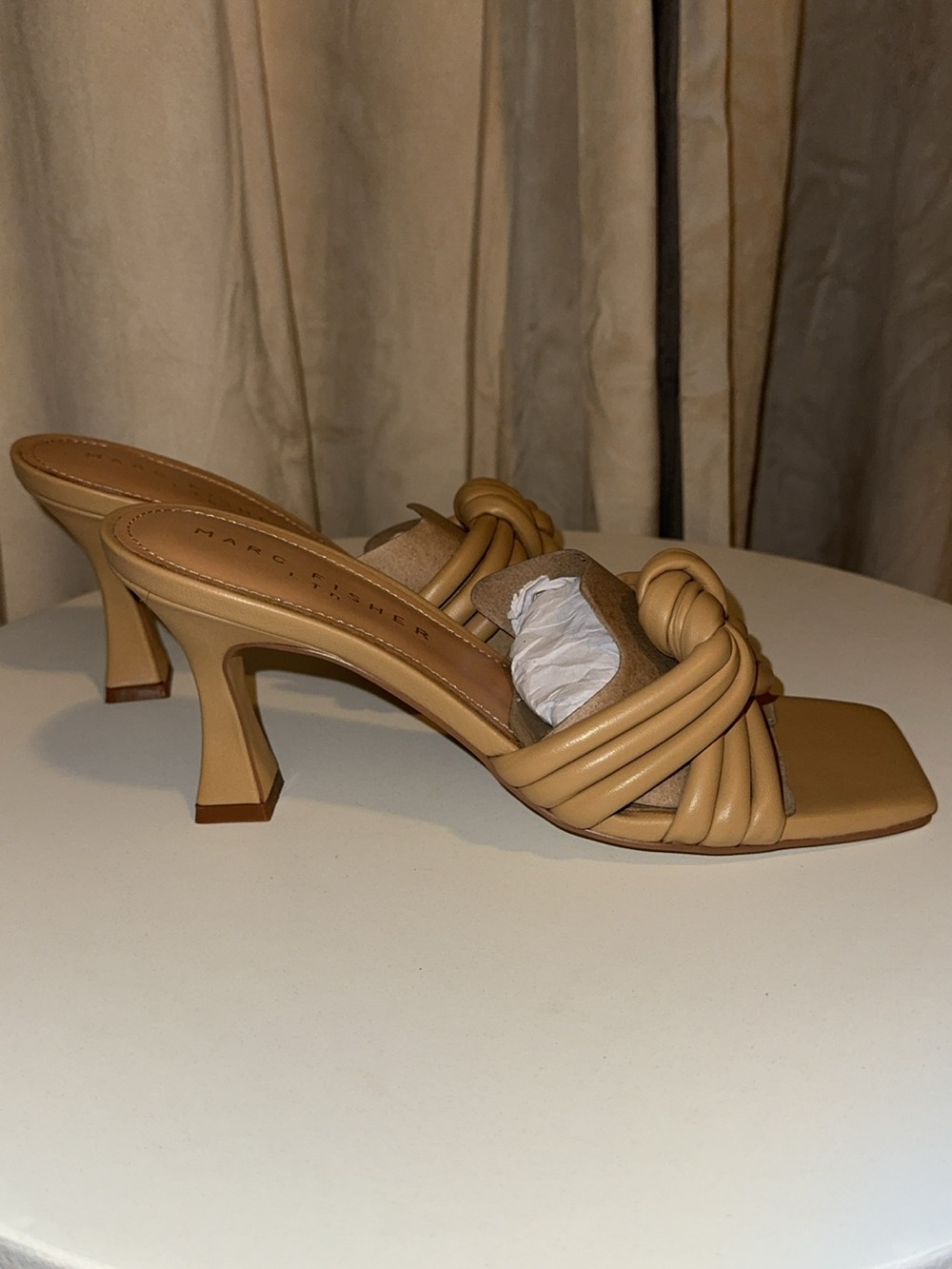 Marc Fisher Tan Knotted Leather Heeled Sandals 7.5